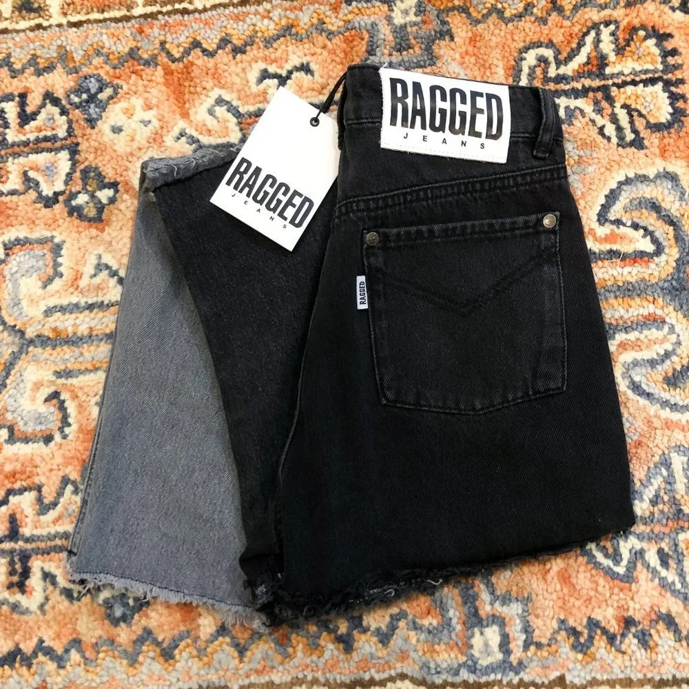 NEW The Ragged Priest 100% Cotton 3 Panel Ombre Mom Fray Denim Jeans